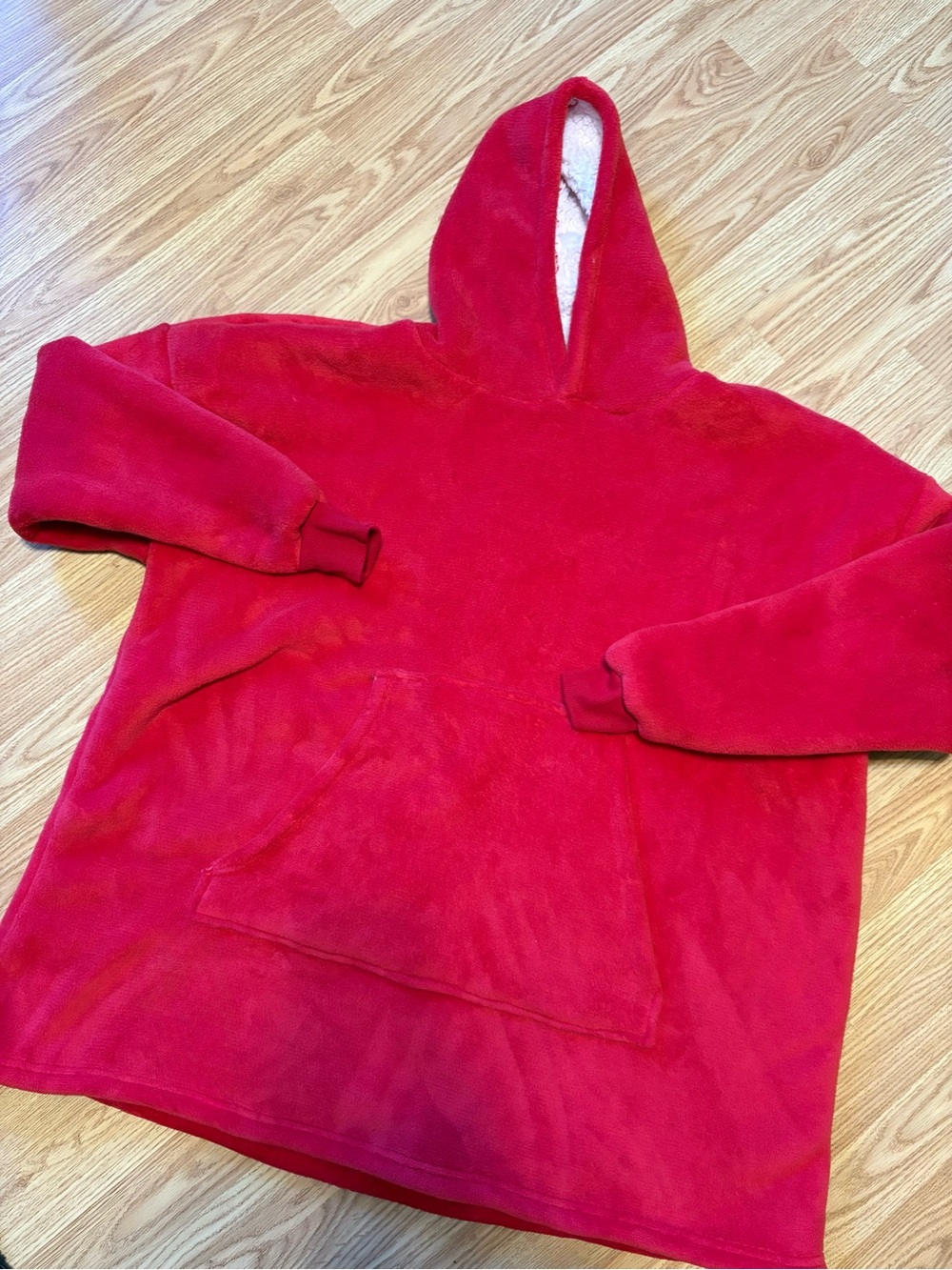 Red Fuzzy Hooded Pullover Overthrow